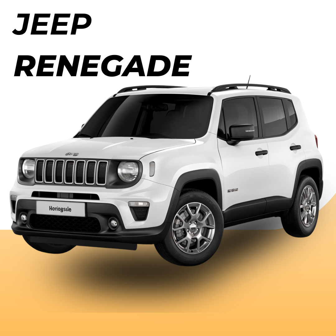 White Jeep Renegade SUV for rent in Curaçao, reliable and comfortable rental car for island travel.
