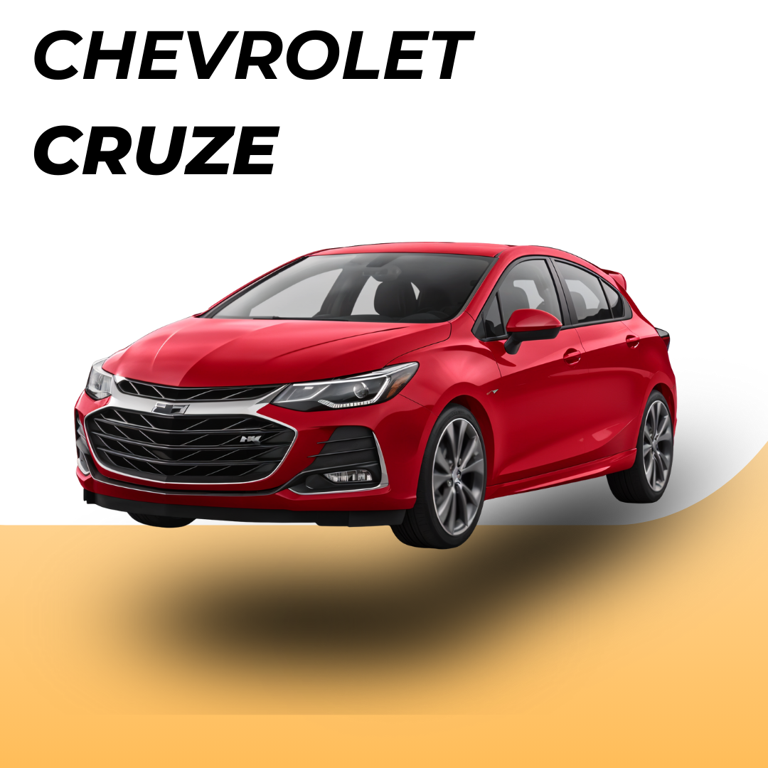 Red Chevrolet Cruze hatchback for rent in Curaçao, comfortable and fuel-efficient rental car for vacation.